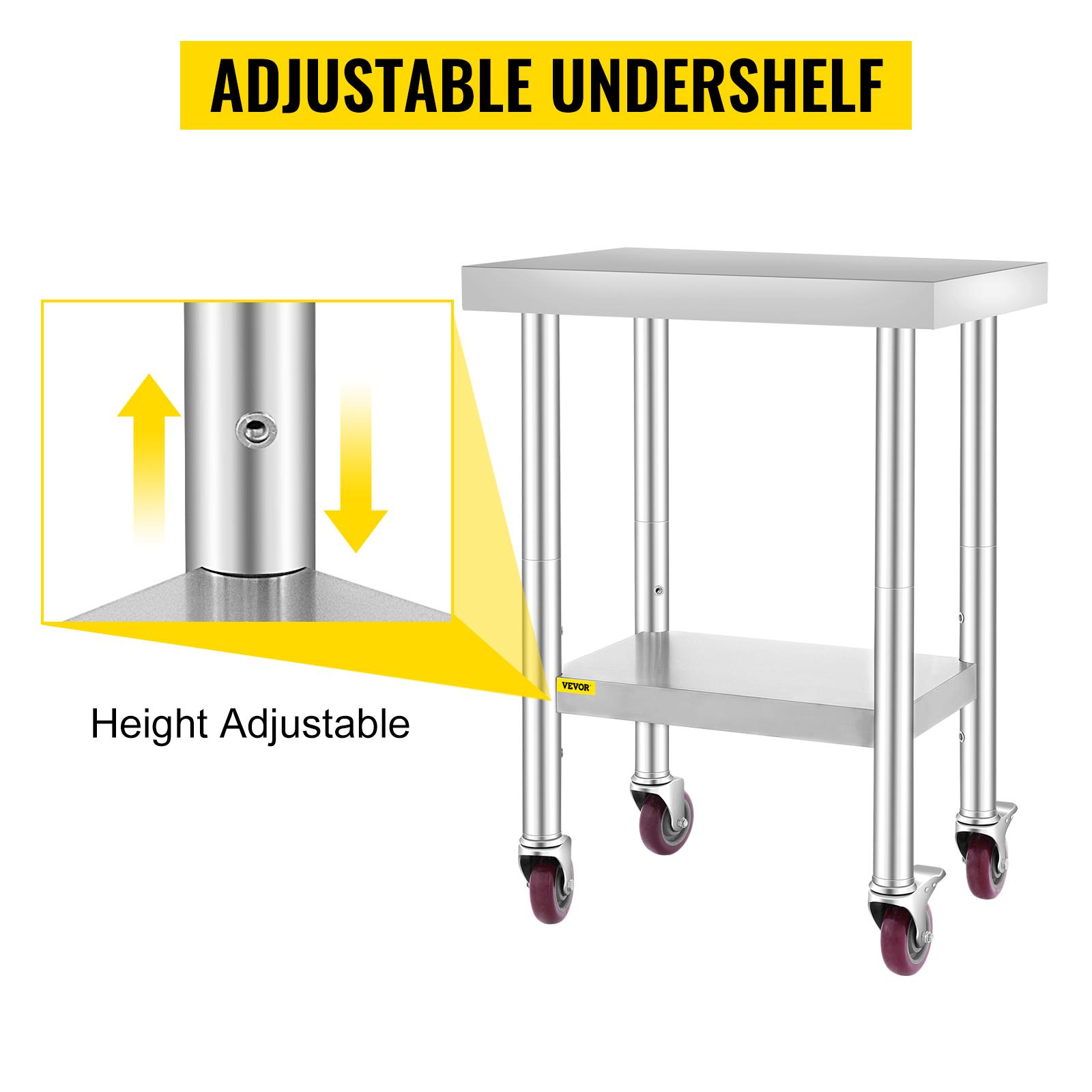 【Summervibes】VEVOR Stainless Steel Work Table 3-Stage Adjustable Shelf with 4 Wheels Heavy Duty Commercial Food Prep Worktable with Brake for Kitchen Prep Work,Stainless Steel Work Table 【Summervibes】VEVOR Stainless Steel Work Table 3-Stage Adjustable Shelf with 4 Wheels Heavy Duty Commercial Food Prep Worktable with Brake for Kitchen Prep Work,Stainless Steel Work Table