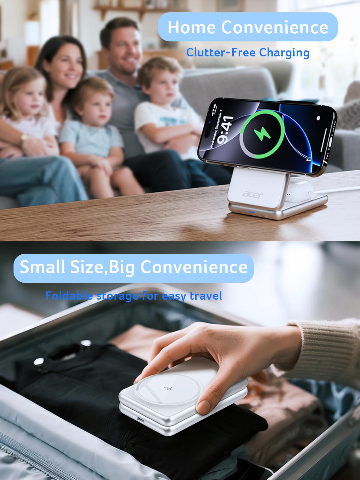 Acer S3 3 in 1 Wireless Charging Station, MagSafe Charger Stand Compatible, Qi2 15W Certified Palm-Sized Foldable Charger for iPhone 17/16, Apple Watch, AirPods (Non-Battery, Adapter Included) summerwins,back to school tiktokshopbacktoschool Grey Acer S3 3 in 1 Wireless Charging Station, MagSafe Charger Stand Compatible, Qi2 15W Certified Palm-Sized Foldable Charger for iPhone 17/16, Apple Watch, AirPods (Non-Battery, Adapter Included) summerwins,back to school tiktokshopbacktoschool Grey