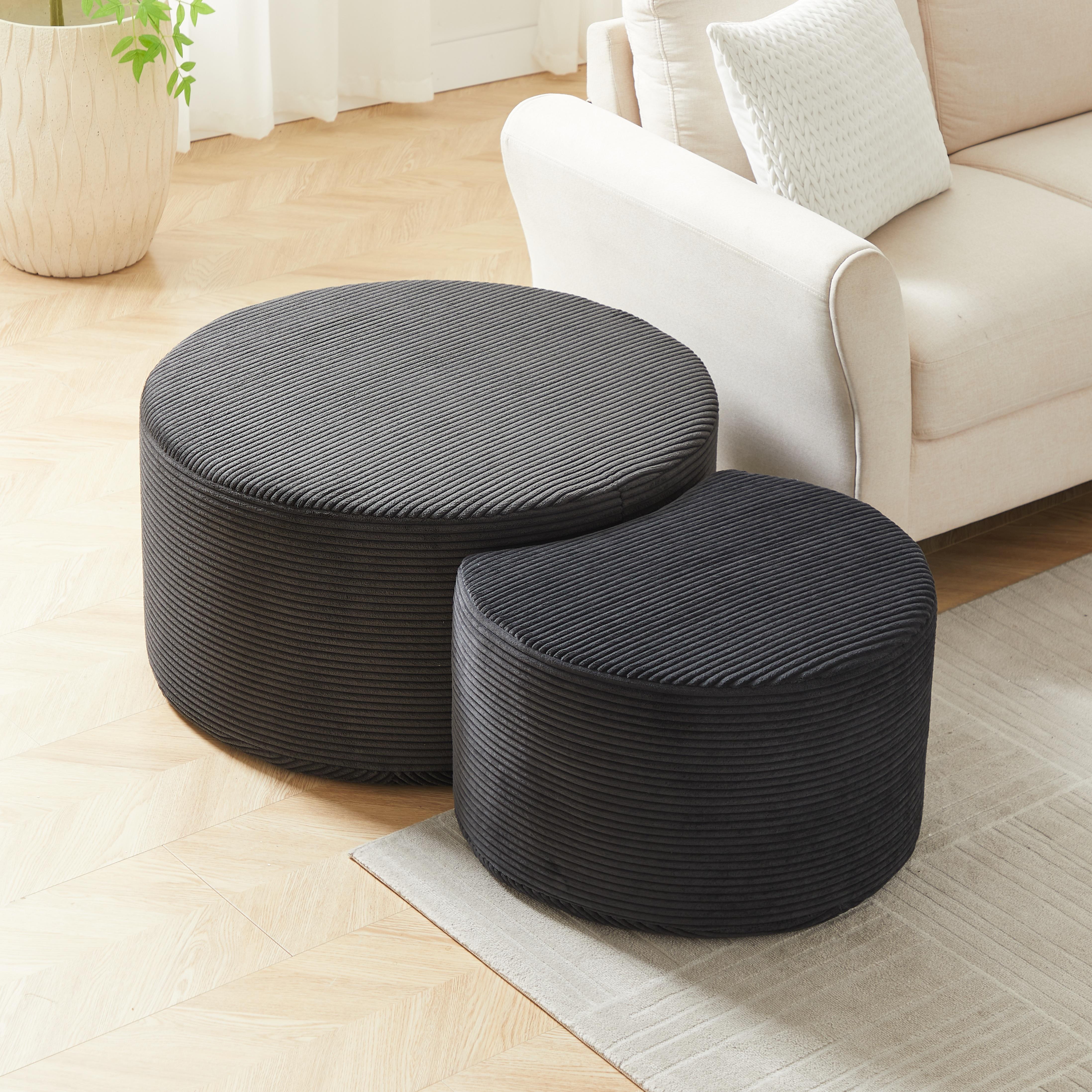 Niccae Modern Round Coffee Table Set - Upholstered Foam Ottoman & Side Table, No Assembly, Multi-Purpose for Living Room Bedroom