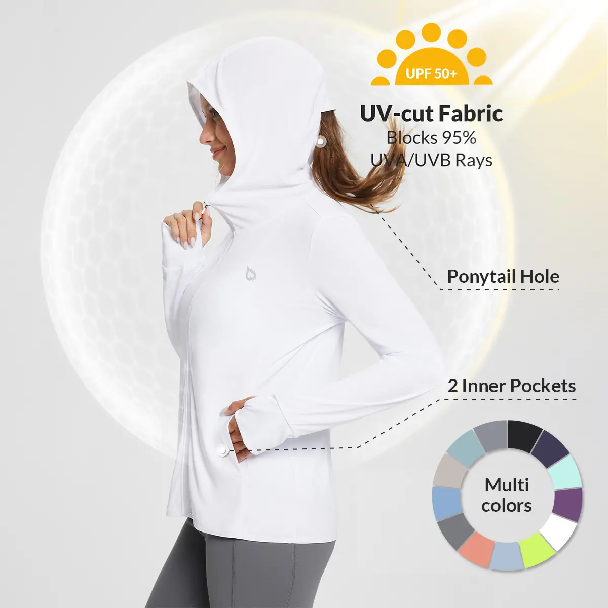 baleaf Women's UPF 50+ Sun Hoodie Jacket, Lightweight Long Sleeve UV Protection Shirt with Pockets for Outdoor Hiking, Fishing, Shirts, Lightweight Jackets Uv Resistance Women's