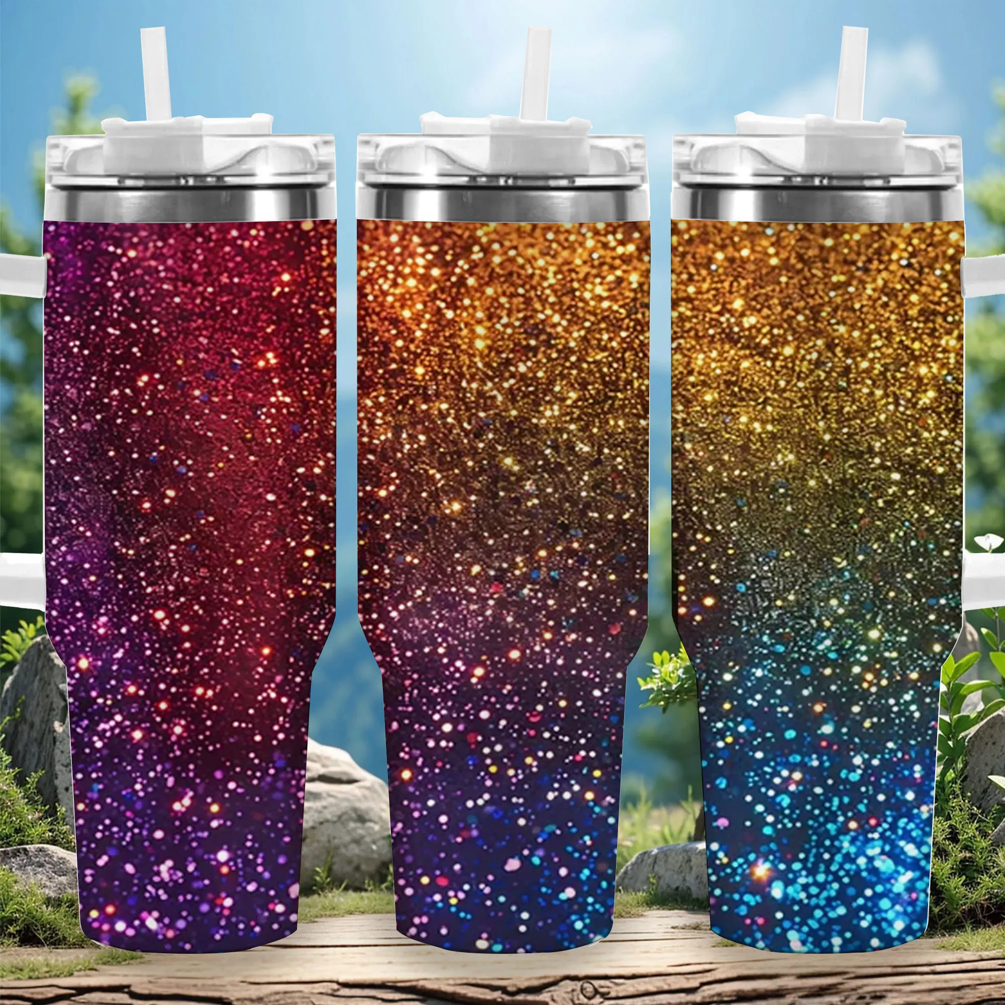 1pc 40oz Glittery Rainbow Sparkle Insulated Travel Tumbler with Lid, Vacuum Flask Coffee Cup, Unique Gift for Women, Ideal for Halloween, Birthday Celebrations, Flasks