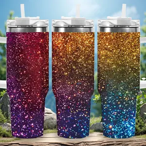 1pc 40oz Glittery Rainbow Sparkle Tumbler with Lid, Insulated Travel Mug, Gift for Women Men, Ideal for Halloween, Independence Day, Memorial Birthday Gift, Coffee Cup, weird stuff