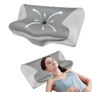 Cervical Neck Pillow Memory Foam True Cooling Ergonomic Support for Side Back Sleepers Adjustable Ice-Silk Leather Case Breathable Core Comfortable