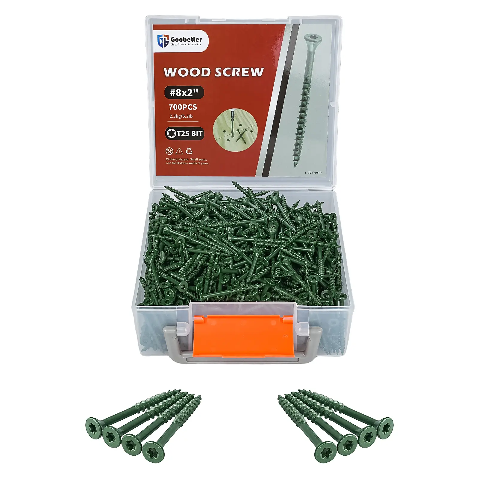 #8×2" Wood Screws, 700PCS Countersunk Torx Head Self-Drilling Wood Screws with T25 Bit, Green Coated Heavy Duty Deck Screws for Woodworking, Fence & Outdoor Construction