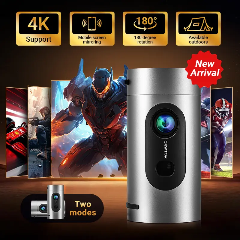 Portable Smart Mini Projector – 160 ANSI Lumens 4K Supported Outdoor/Home Theater Projector with Auto Focus, WiFi 6, Bluetooth 5.0, Built-in Apps, Powerful Stereo Speakers & Premium Durable Design