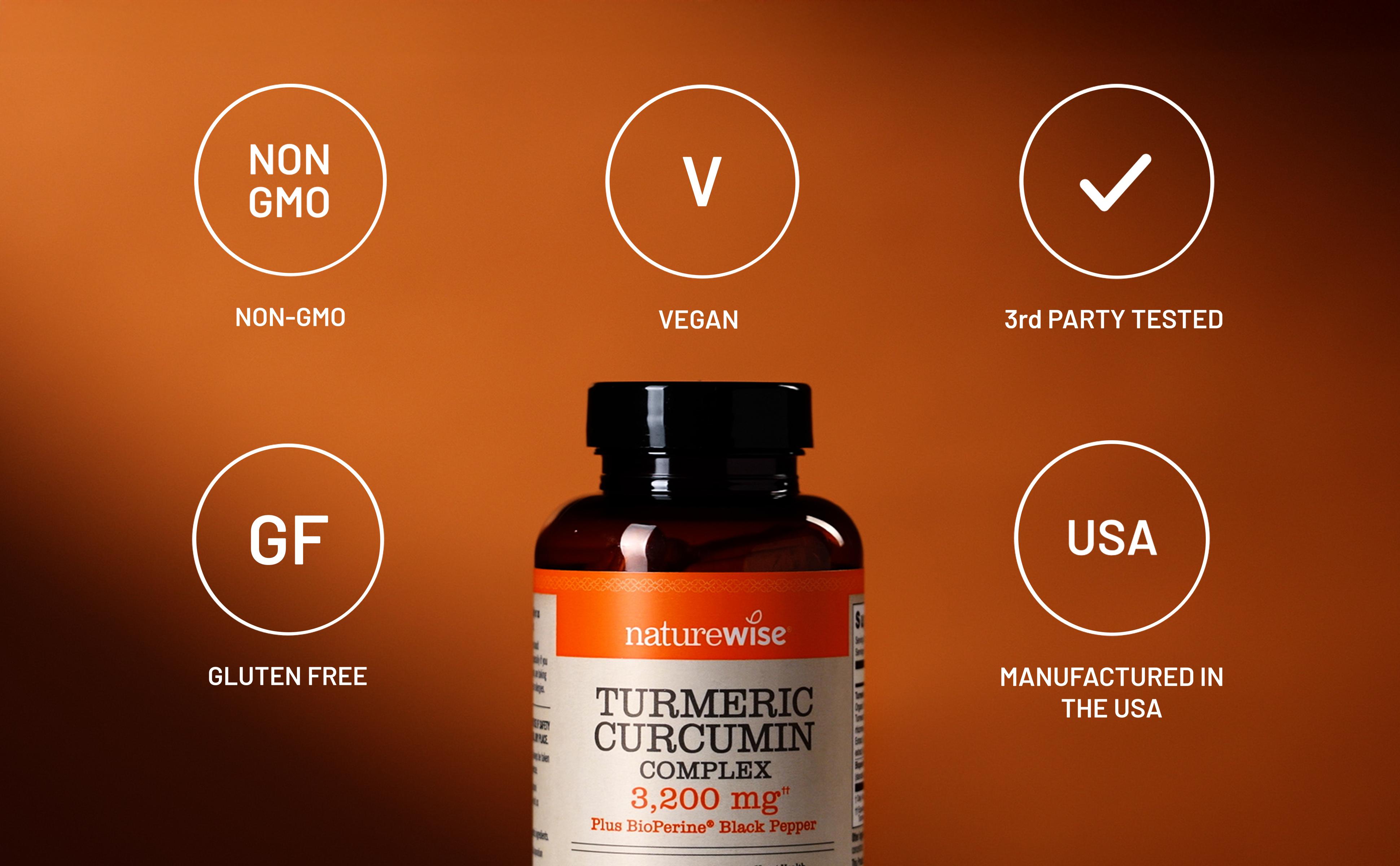 NatureWise Turmeric Curcumin Complex 3200 mg with BioPerine for Absorption - Turmeric Curcumin Supplement for Antioxidant Support - Non-GMO, Vegan, USA Manufactured