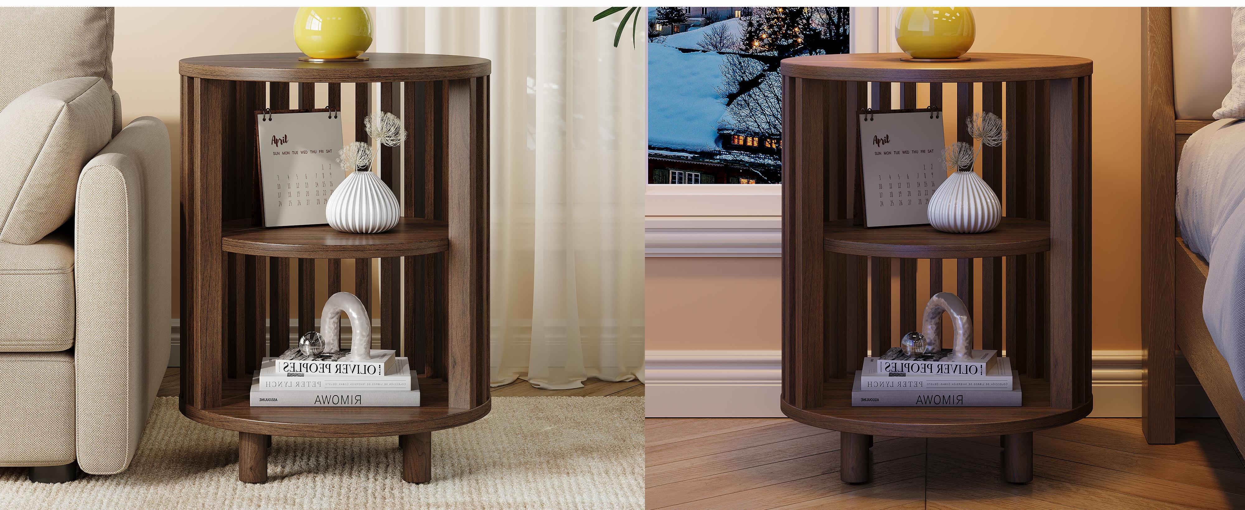 【SPRING GLOW UP】ONBRILL Round End Table, Wood Bedside Table, Mid Century Modern Nightstand with Open Storage Shelf, 3 Tier Small Side Tables for Living Room, Bedroom, Curved Profile Design, Natural Oak(2-Pack) 【SPRING GLOW UP】ONBRILL Round End Table, Wood Bedside Table, Mid Century Modern Nightstand with Open Storage Shelf, 3 Tier Small Side Tables for Living Room, Bedroom, Curved Profile Design, Natural Oak(2-Pack)