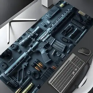 Cool Military Weapon Build Weapon Parts Display Large Gaming Desk Mat, Gaming Mousepad, Stylish Desk Protector with Rubber, Multi-Size for Laptop & Desktop Use, Gaming Accessory