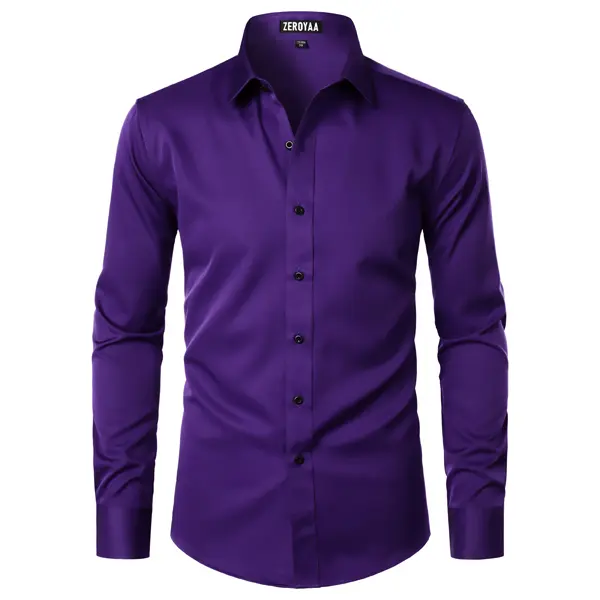 ZEROYAA Men's Long Sleeve Dress Shirt Modern Slim Fit Wrinkle-Free Casual Business Button Up Shirts Elegant Smooth Satin Finish Menswear,back to school,back to school shopping