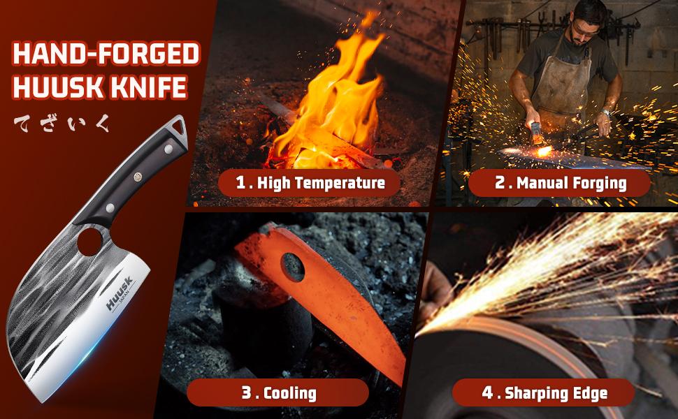 Huusk Knives – Upgraded Hand Forged Serbian Chef Knife, Butcher Knife with Sheath, Japanese Cleaver for Heavy Duty Meat Cutting