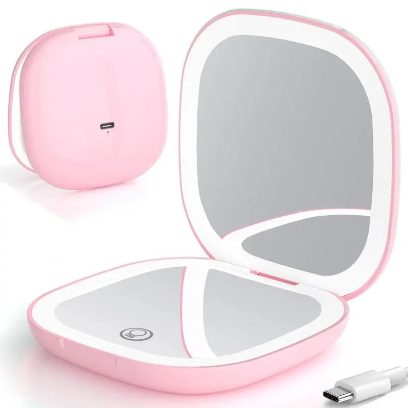 Rechargeable LED Compact Makeup Mirror-1x/10x Magnification, Dimmable Double-Sided Travel Hand Mirror, Mini Gadget for Purse, Women's Gift Idea for Girlfriend, Travel Hand Mirrors, Rechargeable Makeup Mirror Light Dimmable DoubleSides Lighted