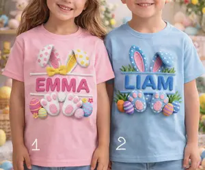 Personalized Easter Bunny Shirt for Youth & Adult, Custom Name T-Shirt, Faux Crochet Bunny Ears Shirt, Easter Outfit for Boys Girls