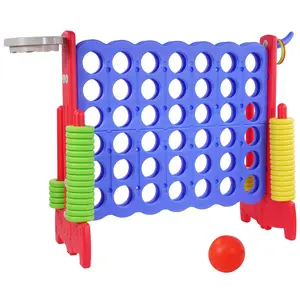 Giant 4-in-a-Row Connect Game – Multi-Functional Set with Basketball Hoop & Ring Toss for Kids & Adults, 42 Rings & Quick-Release Slider for Easy Reset, Oversized Outdoor/Indoor Party Game
