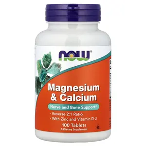 NOW Foods Magnesium & Calcium With Zinc and Vitamin D-3, 100 Tablets