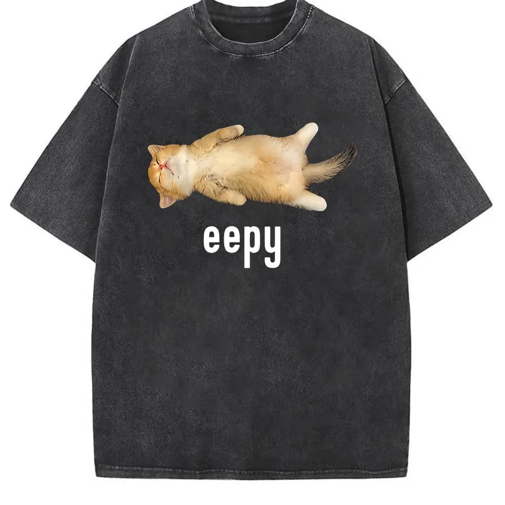 Women's 100% Cotton Smooth Seamless Fabric T-Shirt - Unisex Fit, Eepy Cat Silly Meme Graphics Top