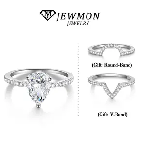 2CT Pear Cut Synthetic Moissanite Rings D Color VVS1 Clarity 925 Sterling Silver Wedding and Promise Rings 3 Piece Engagement Ring Set for Women Luxury Bridal Set Anniversary Gift