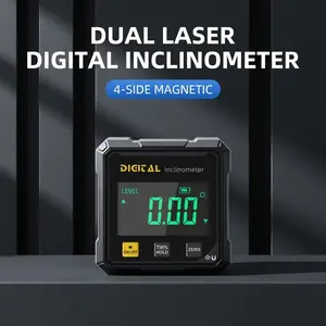 Bidirectional laser four-sided magnetic rechargeable tilt meter. High-definition screen display, Type-C charging interface, backlit protractor, suitable for woodworking, construction, automotive repair, and mechanical leveling. multitool small