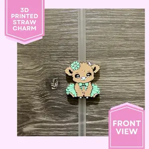 Mint Green TuTu Highland Cow- 3D Printed Straw Topper (Standard Straw Size 8mm) Drinkware Handmade Reusable