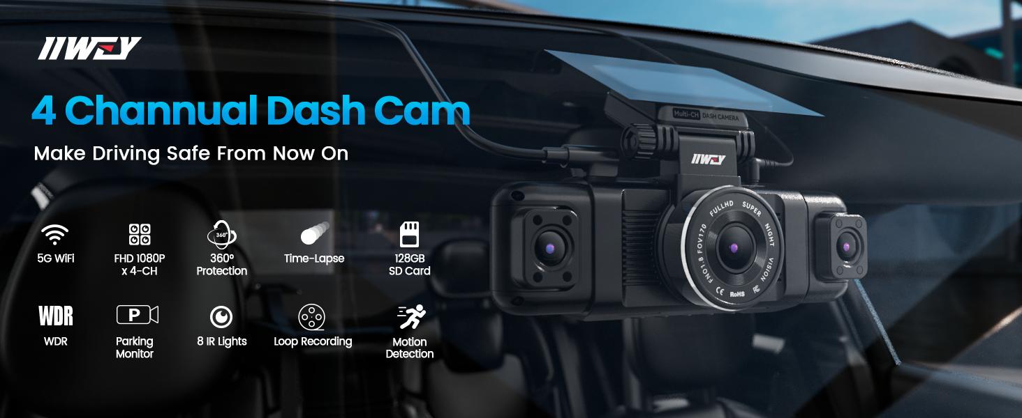 【24/7 Parking Mode Hardwire Kit】IIWEY N5 360° No Blind Spots! 4-LensDash Cam 1080P I Front/Rear/Sides Protection I 8 IR LampsSuper Night Vision I 5G & FREE 128GB SD dashcam wifi car 【24/7 Parking Mode Hardwire Kit】IIWEY N5 360° No Blind Spots! 4-LensDash Cam 1080P I Front/Rear/Sides Protection I 8 IR LampsSuper Night Vision I 5G & FREE 128GB SD dashcam wifi car