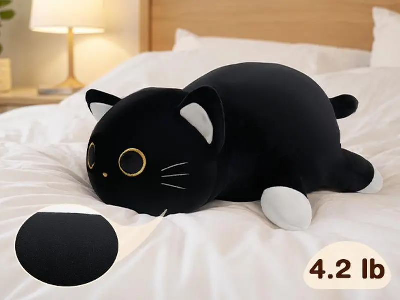 Wepop  Black Cat Weighted Stuffed Animal, 4.2 lb Plush Cat Pillow | 20" Giant Cat Stuffed Animal Cuddle Plushies Gift for Kids Adults