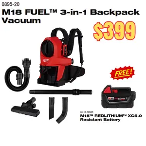 M18 FUEL 3-in-1 Backpack Vacuum 0895-20 with Free XC5.0 Battery