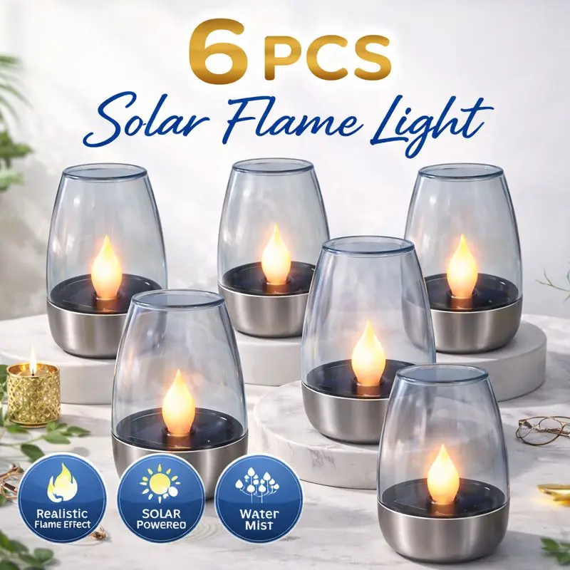 6Pack Solar Power Tea Lights Outdoor Flameless Flicker IP65 Waterproof Table Lamp LED Candles with Dusk to Dawn Sensor for Lantern Garden Camping Party Home Decorations Warm Color