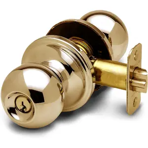 Entry Door Knob – Keyed Entry Handle with Lock and Key, ANSI Grade-3 Certified, DIY-Friendly Install for Interior and Exterior Entrance Doors – Polished Brass (1 Pack)