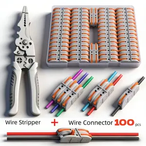 Quick Wire Connection Assortment Kit with Wire Stripper & （50-100）pcs Lever Connectors for 28-12 AWG Wires Safe Reliable for Home Office Factory