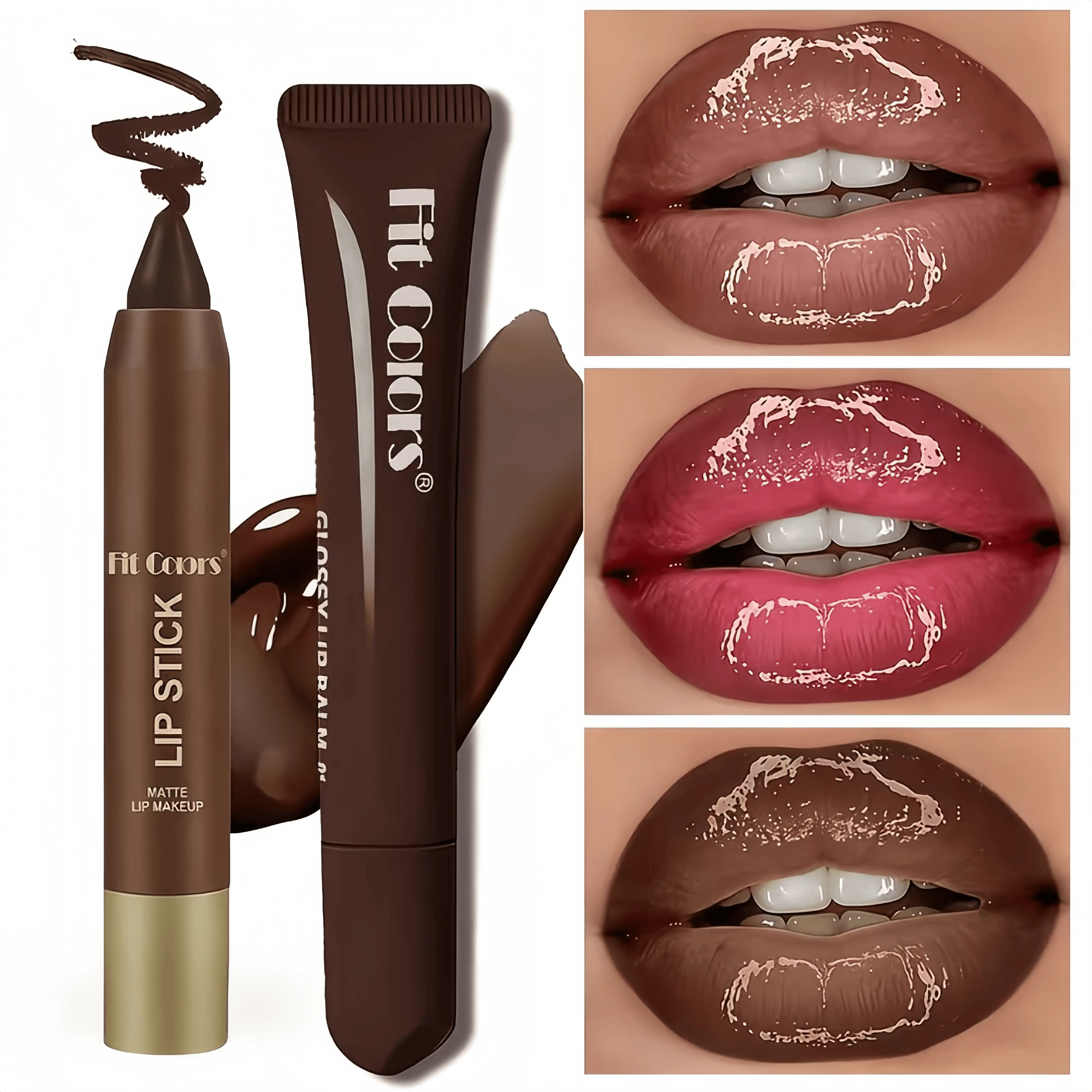 Fit Colors 2-in-1 Lip Set |  Matte Lip Liner and Moisturizing Lip Oil Set, Precise Lip Liner, for Easy Lip Line Definition with a Natural Nude Glossy Finish, Perfect Holiday Gift
