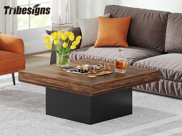Tribesigns Square LED Coffee Table, Industrial Engineered Wood Coffee Table for Living Room Tribesigns Square LED Coffee Table, Industrial Engineered Wood Coffee Table for Living Room