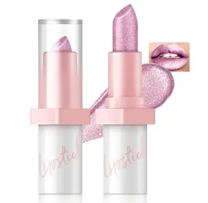 Metallic Pink Frost Glitter Lipstick for Women, Long Lasting High Shine Diamond Creamy Nude Light Pink Lipstick Transfer Proof,Shimmer High Impact Full Coverage Non Stick Cup Lip Makeup#1