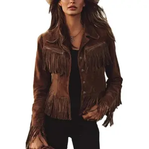Fringe Jacket Women Faux Suede Vintage Cowgirl Style Tassel Button Up Long Sleeve Lapel Womens Western Jacket 2026