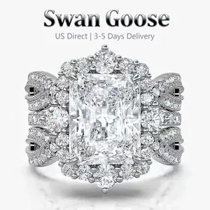 S925 Sterling Silver Vintage 5.2ct Radiant Cut Insert Engagement Ring Set， luxury simple design Bridal Ring Set,Hight Quality 5A Cubic Zirconia Women's Ring Jewelry, Wedding Ring Set for Daily, Travel, Proposal, Birthday, Anniversary