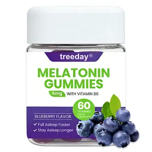 Treeday 6mg Melatonin Gummies with Vitamin B6 - Blueberry Flavor, 60 Individually Wrapped Count, Night Time On-the-Go Sleep Support for Faster Onset & Longer Duration