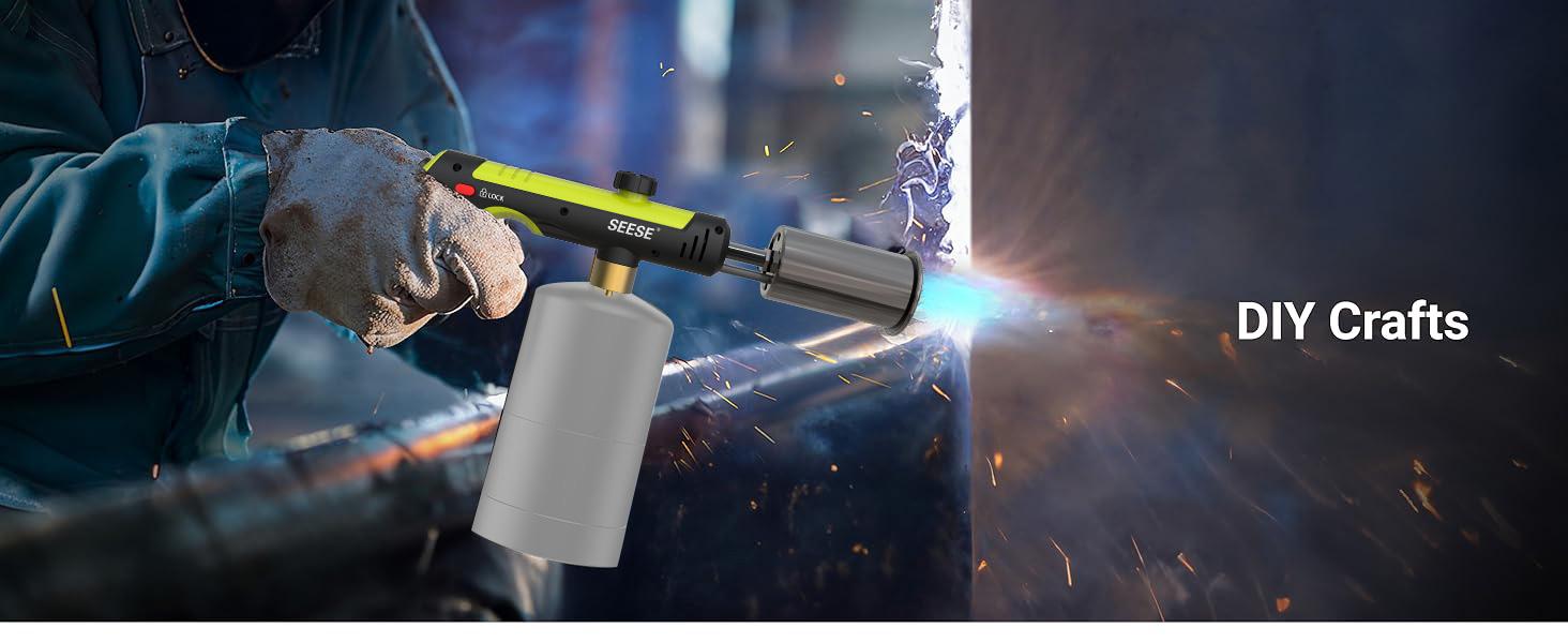 【FathersDayGift】SEESE Powerful Propane Torch (Propane Tank Not Included),Culinary Propane Torch Lighter, Adjustable Blow Torch for Sous Vide Searing Steak, BBQ