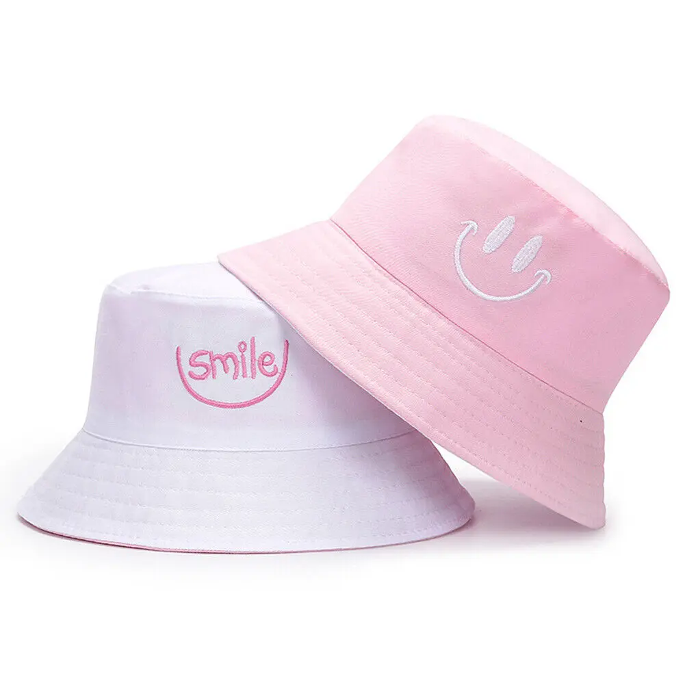 US Double-sided Bucket Hat Fisherman's Cap  Men Women Embroidery Pattern Cotton