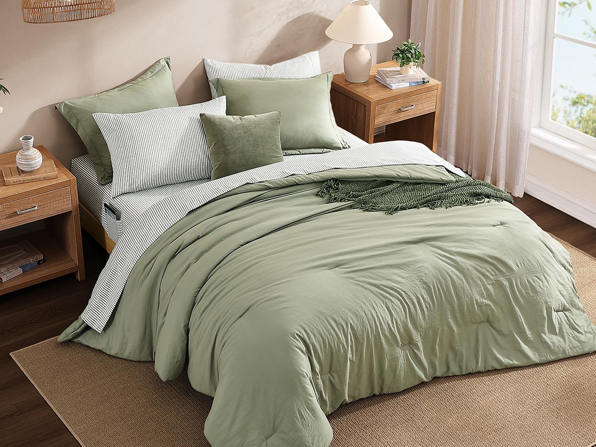 Monbix 7-Pieces Comforter Set, Modern Farmhouse Coastal Style Bedding, 1 Single-Stitch Comforter, 2 Pillowcases, 2 Shams, 1 Flat & 1 Fitted Sheet