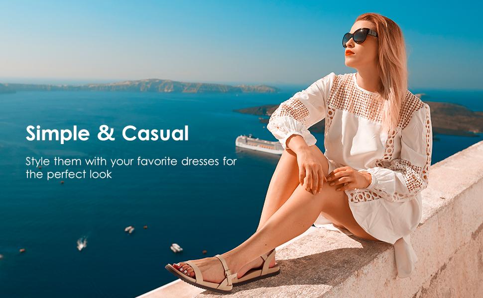 Dream Pairs Women's Round Toe Wedge Flat Sandals with Arch Support and Non-Slip Outsole for Summer Days