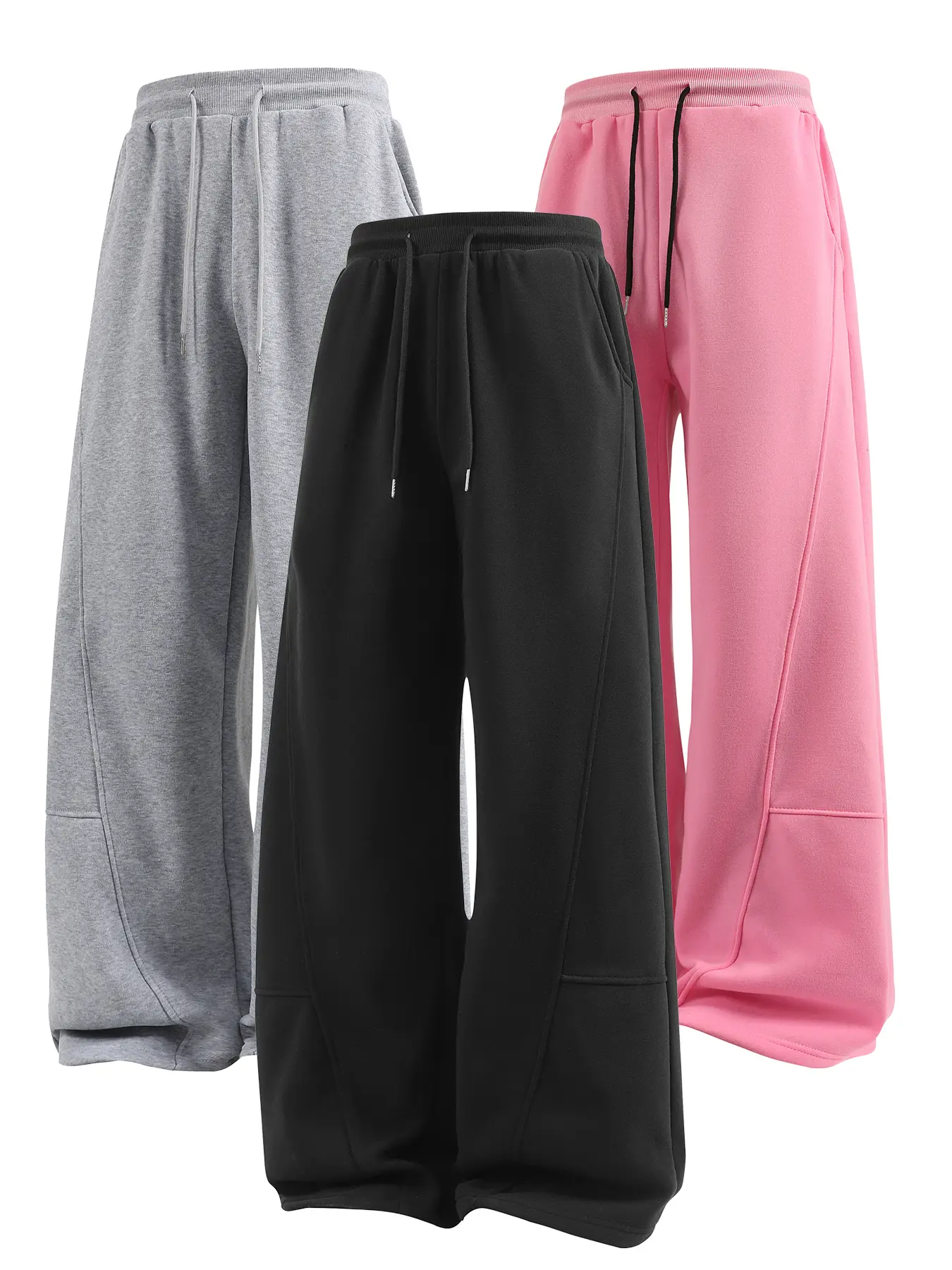 Men's Solid Color Baggy Sweatpants - Unisex Comfy Drawstring Waist Winter Warm Straight Wide-Leg Loose Fit Joggers with Pockets, Workout Clothes for Casual Sports, Sports Pants