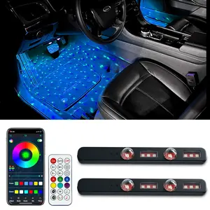 DABATR Car Interior LED Light, 2PCS RGB Vehicle Underdash Ambient Lighting Kit with Music Sync & APP/Remote Control, Rechargeable USB Port Auto Inside Footwell Decoration Lamp, Universal Fit