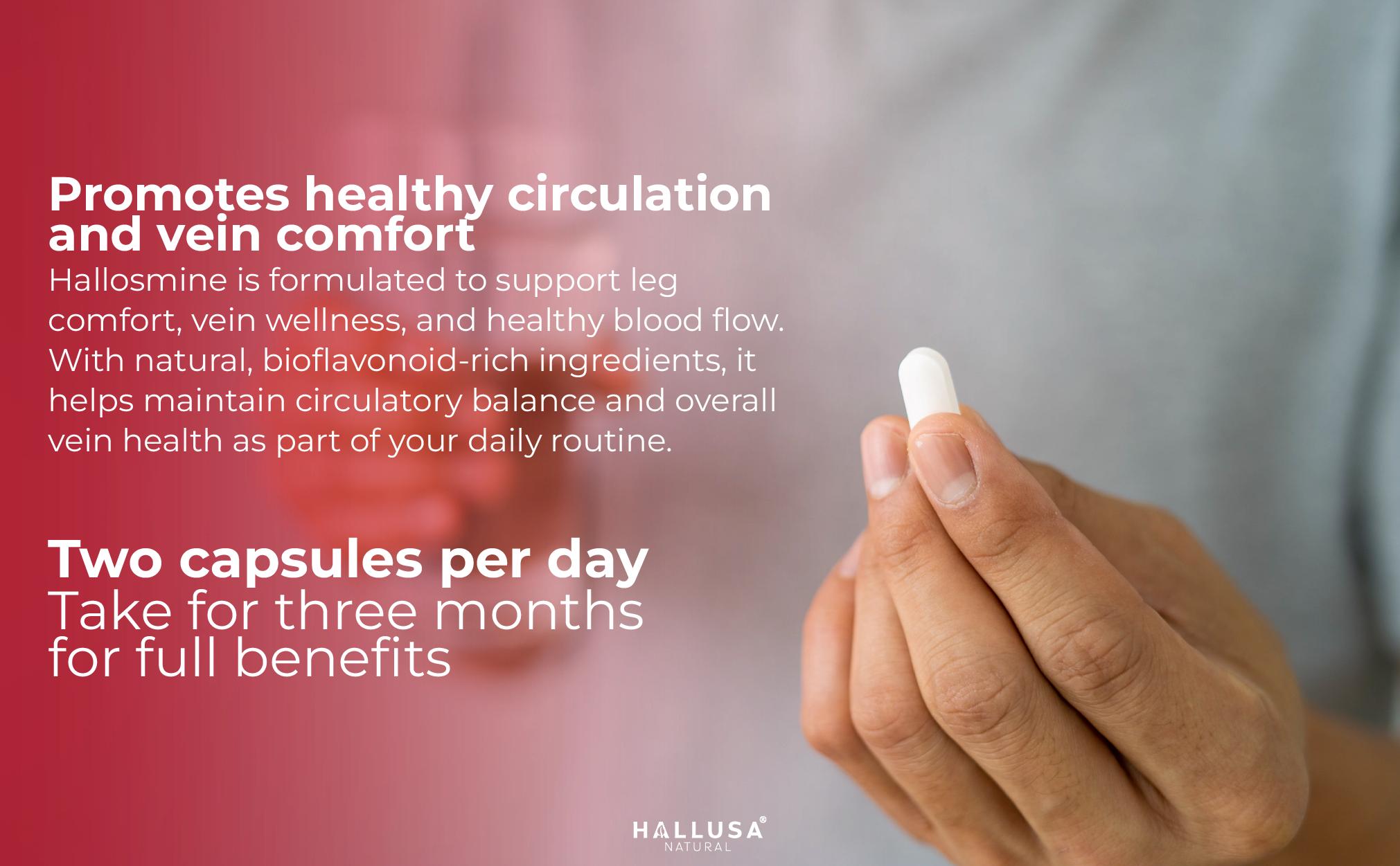 HALLUSA NATURAL HALLOSMINE XTRA 60 Capsules + FREE Cream for Vein & Circulation Support with Diosmin Horse Chestnut & Hesperidin Natural Fitness Healthcare - Edible Healthy Dietary Supplement