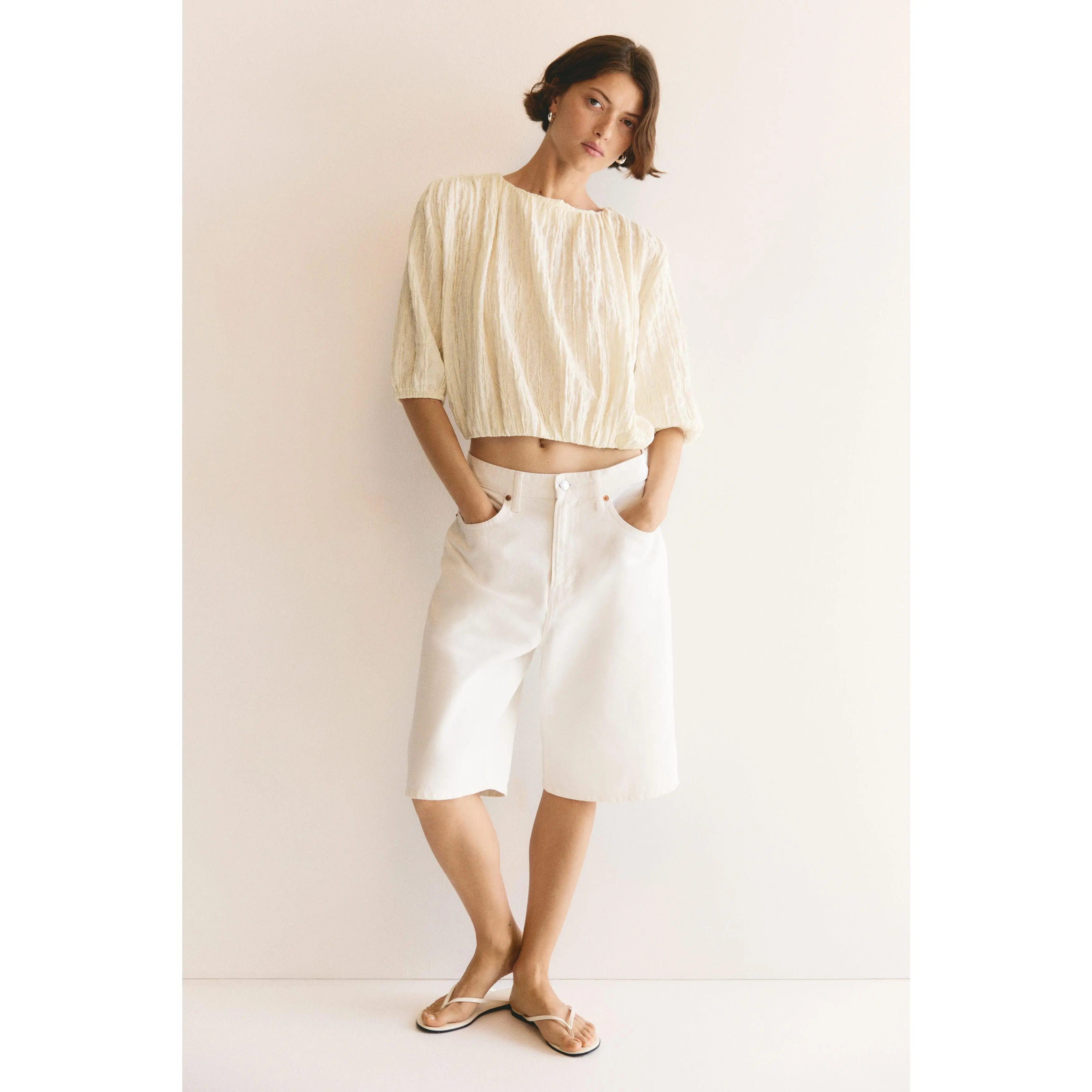 H&M Textured bubble-hem blouse