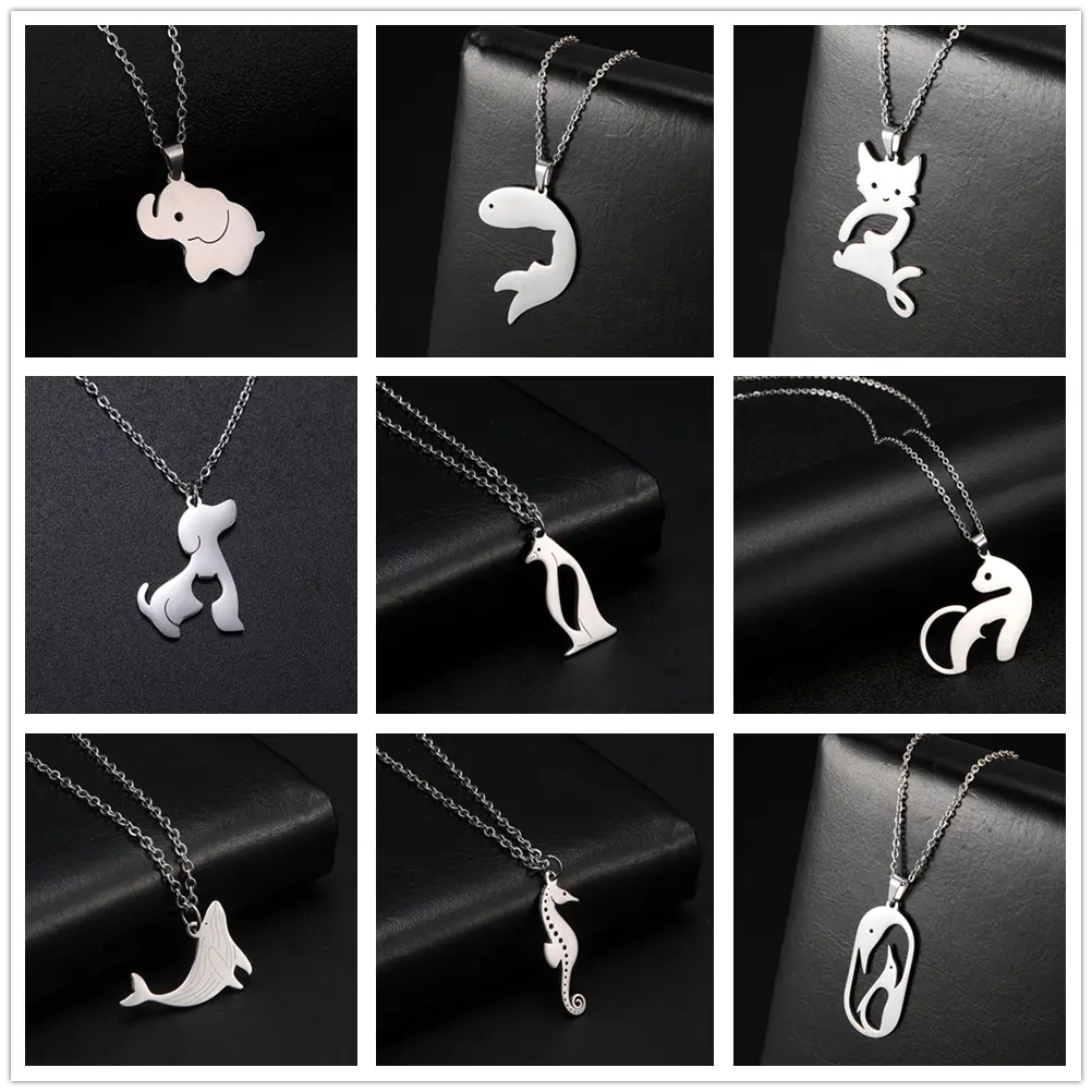 Cazador Stainless Steel Animal Pendant Necklace Cute Cat Dog Pet Whale Elephant Fish Penguin Necklaces Jewelry Gift for Women