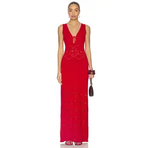 SEVEN WONDERS Milah V-neck Knit Maxi Dress in Red