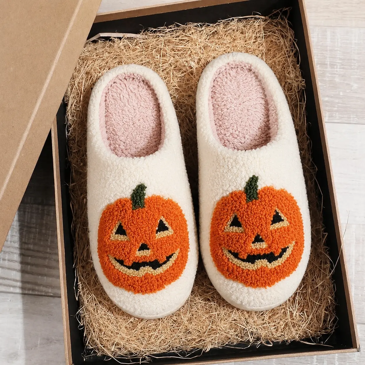 Halloween Ghost Pumpkin Plush Slippers for Women and Men, Soft Cozy Indoor-Outdoor House Shoes, Anti Slip Design, Bedroom Slippers