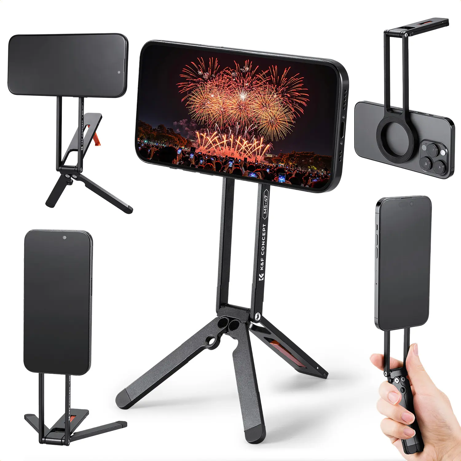 K&F Concept MagSafe Phone Holder - 23N Strong Magnetic Portable Handheld Tripod Selfie Stick, Aluminium Alloy Pocket-Sized Stand, Phone Accessories for Vlog/Travel, Wide Compatibility with iPhone 17-12 & MagSafe-Enabled Android (Samsung S24/S23)