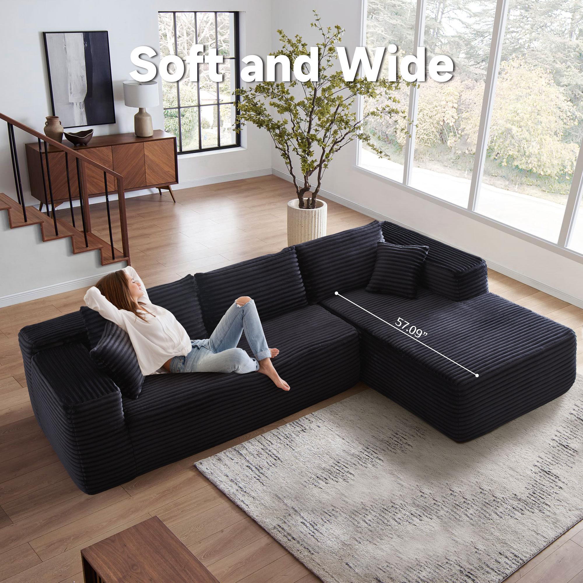【2 Packages Shipping】Ovios 106" Plush Corduroy Cloud Velvet Modular Boneless Couch with Chaise & Ottoman, No Assembly Required - L/U-Shaped Sectional Sofa Set with Flexible Configuration - 107"W x 69.5"D x 30"H, 3 Seater 【2 Packages Shipping】Ovios 106" Plush Corduroy Cloud Velvet Modular Boneless Couch with Chaise & Ottoman, No Assembly Required - L/U-Shaped Sectional Sofa Set with Flexible Configuration - 107"W x 69.5"D x 30"H, 3 Seater