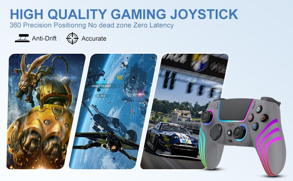 JORREP Anti-Drift Hall Effect PS5/Pro controller ，7 RGB Colors Dual Vibration Turbo 6-Axis Gyro Programmable Buttons 3.5mm Headset Jack 1500mAh Battery Wired Adjustable Gamepad Compatible with PC MAC iOS Android 10 Steam Deck