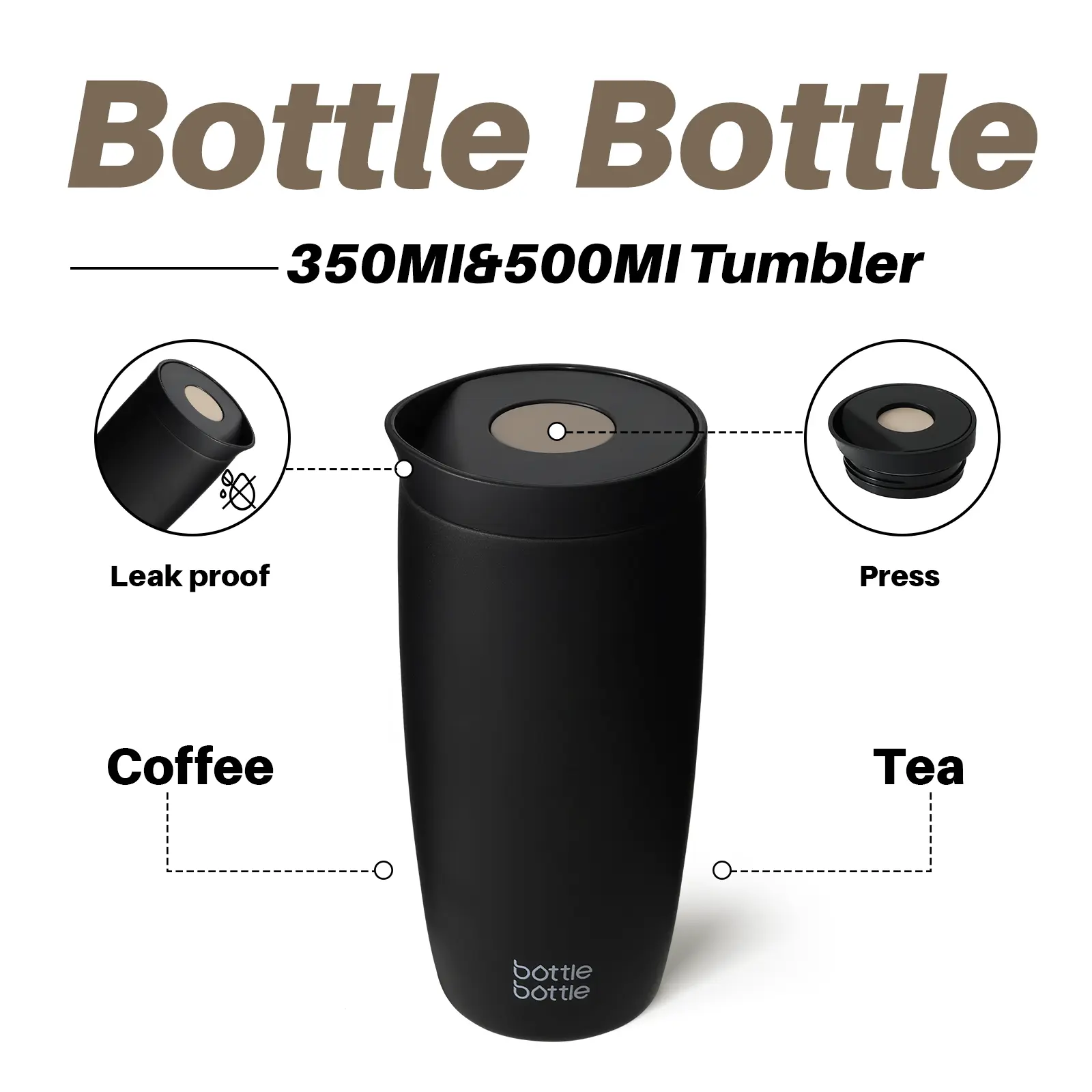 BOTTLE BOTTLE Insulated Coffee Tumbler with Push Button Lid, Leakproof Double-Wall Vacuum Stainless Steel Travel Mug