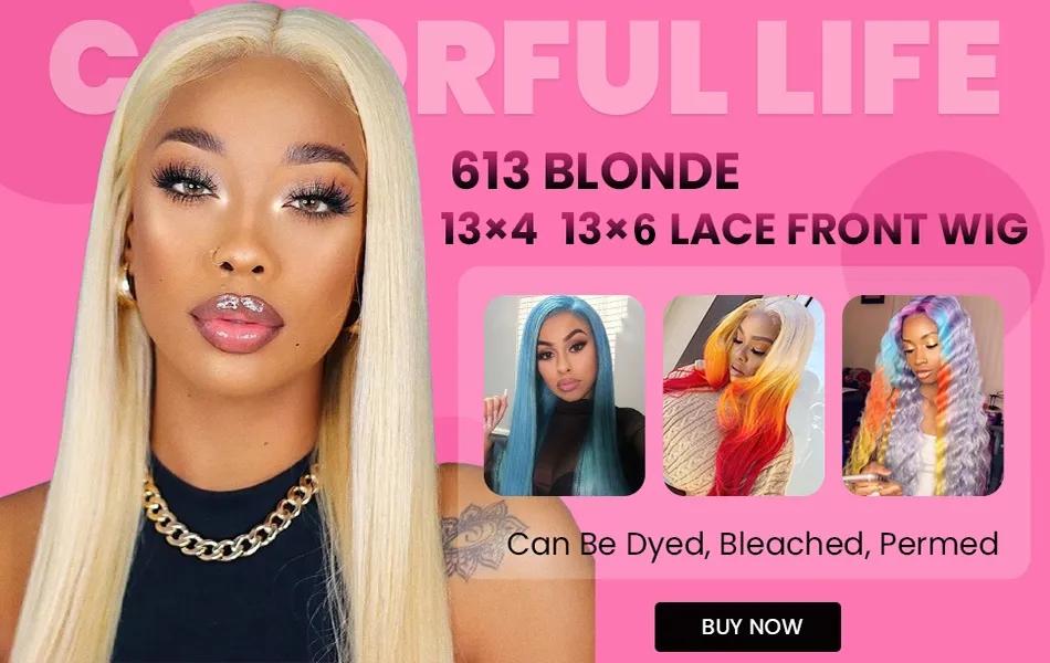 Hot Star 613 Blonde and Neon Red Straight and Body Wave HD Transparent 13x6 Lace Front Human Hair Wigs for Women Glueless Brazilian Lace Frontal PrePlucked Wig